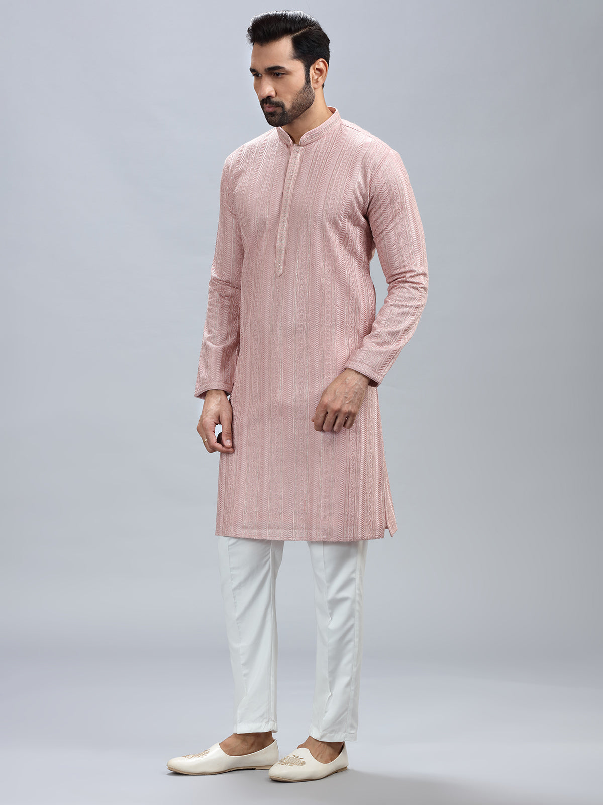 Unique onion pink georgette kurta set for men