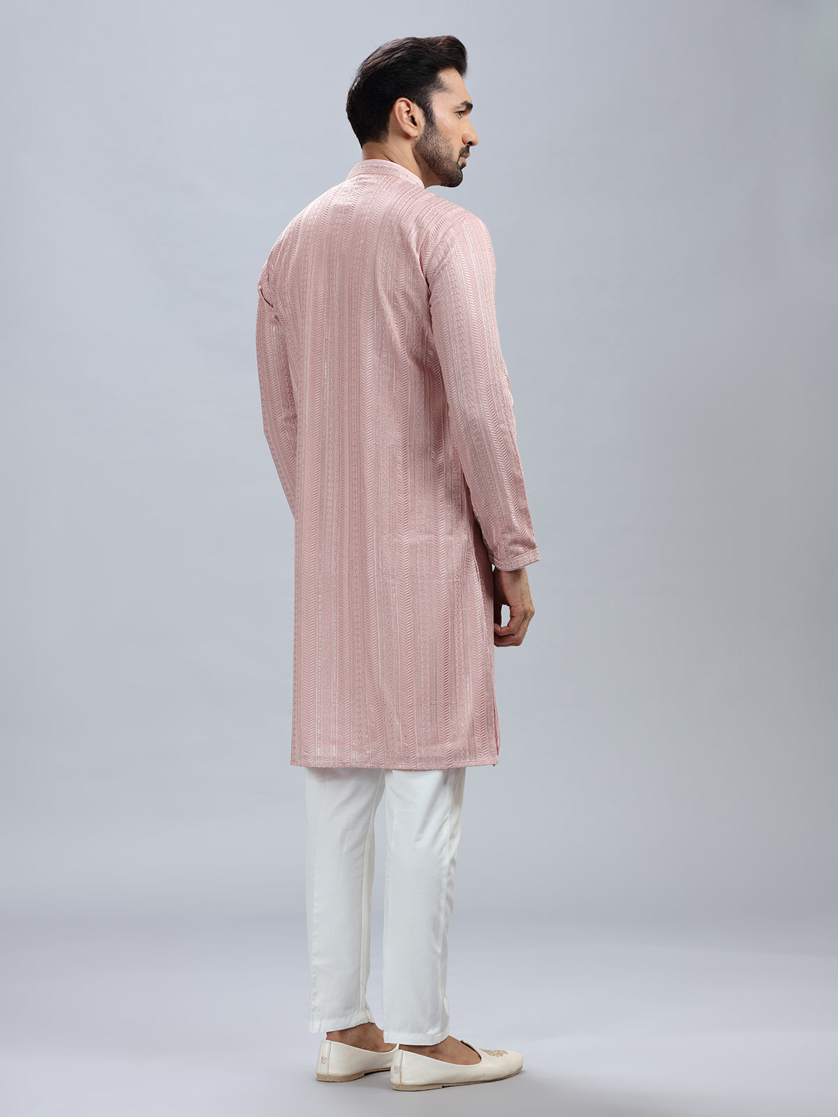 Unique onion pink georgette kurta set for men