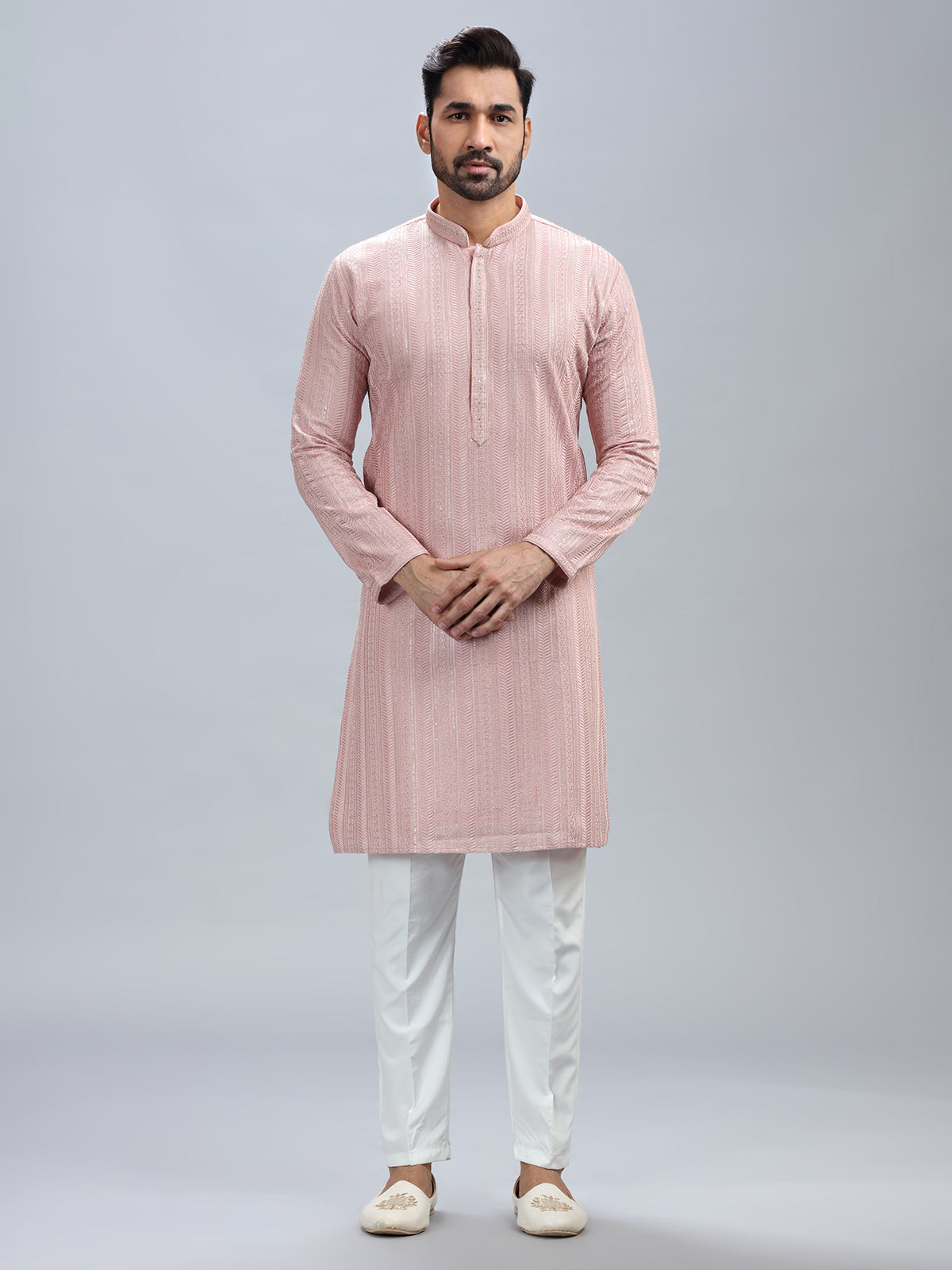 Unique onion pink georgette kurta set for men