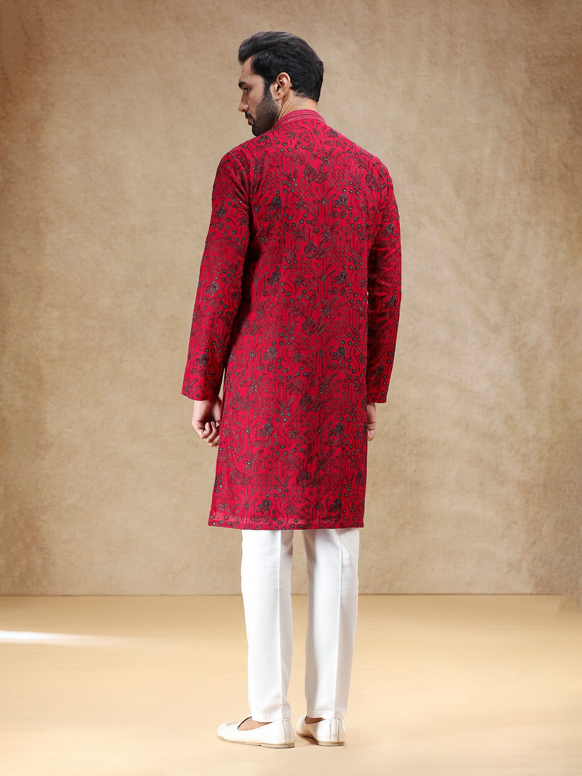 Vibrant hot pink georgette men kurta pajama
