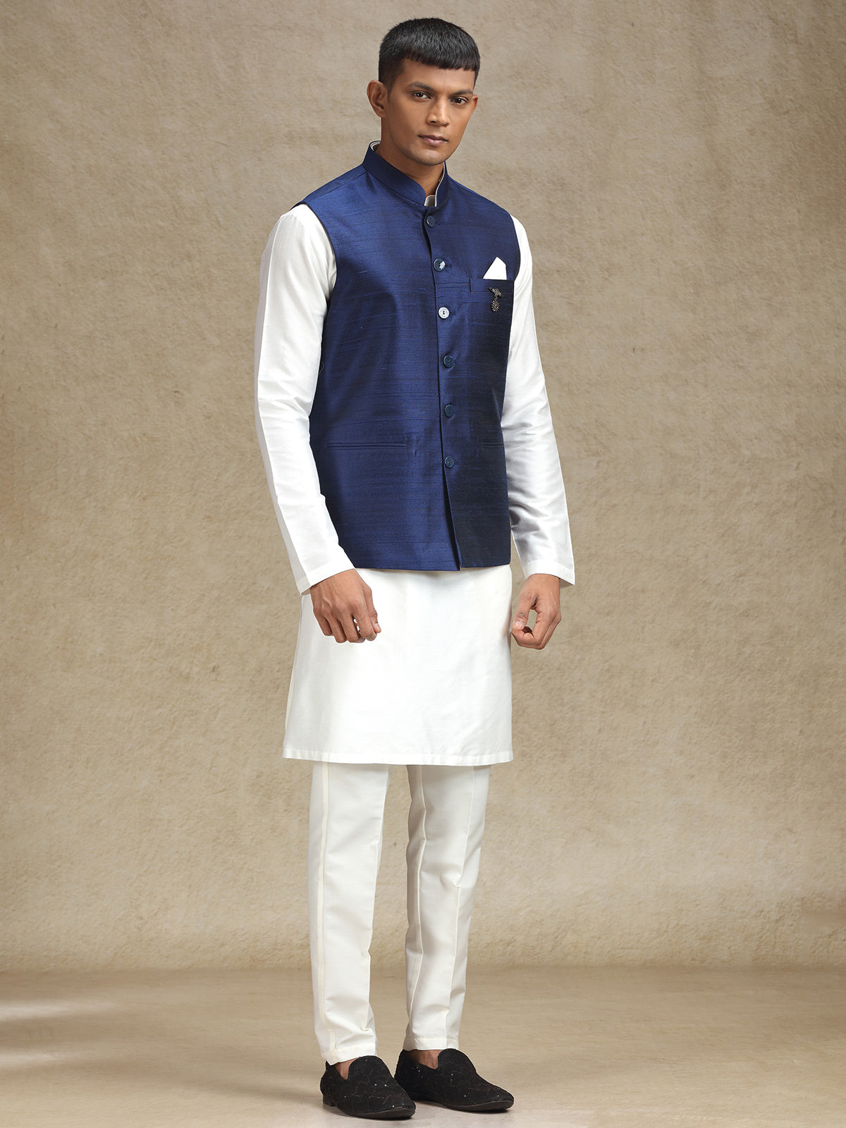 White and navy waistcoat set for weddings and festivals