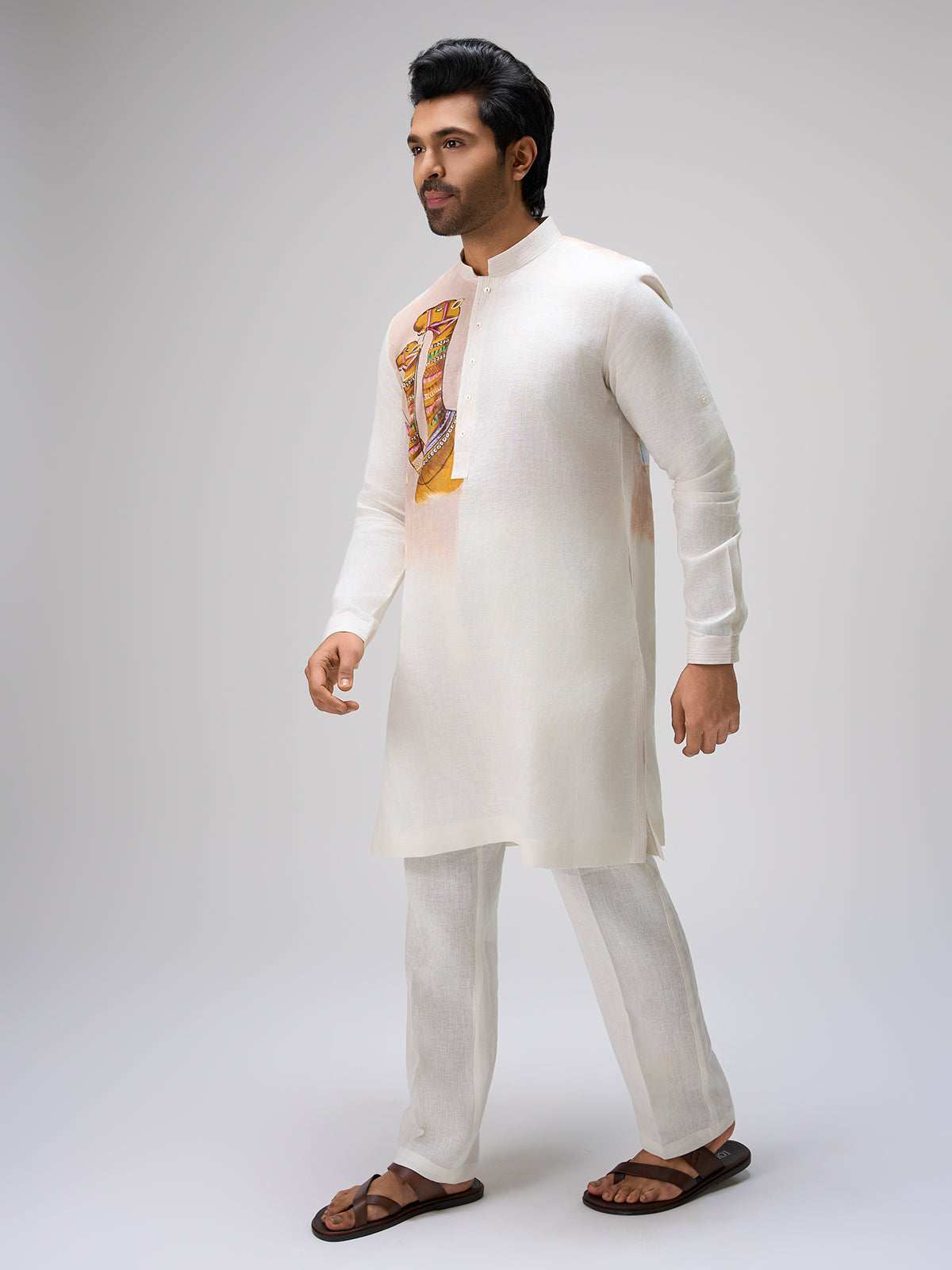 White camel painted kurta pajama men