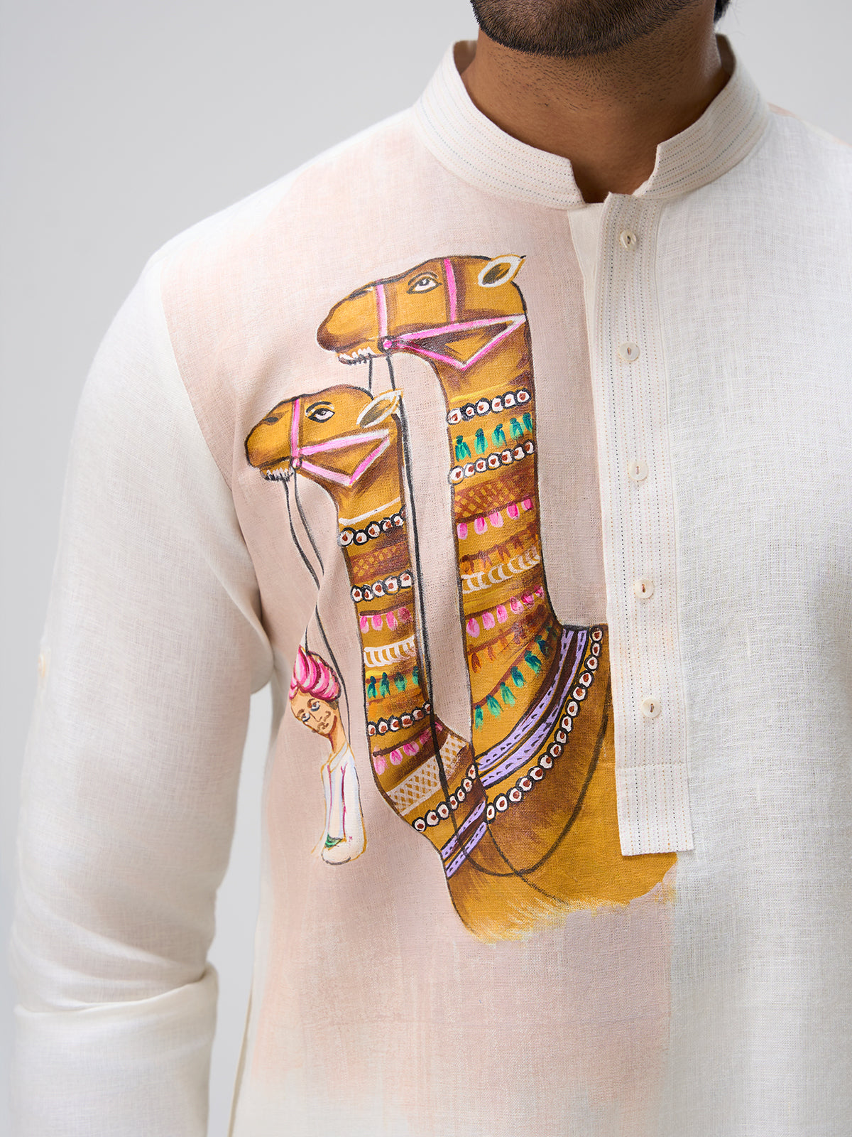 White camel painted kurta pajama men