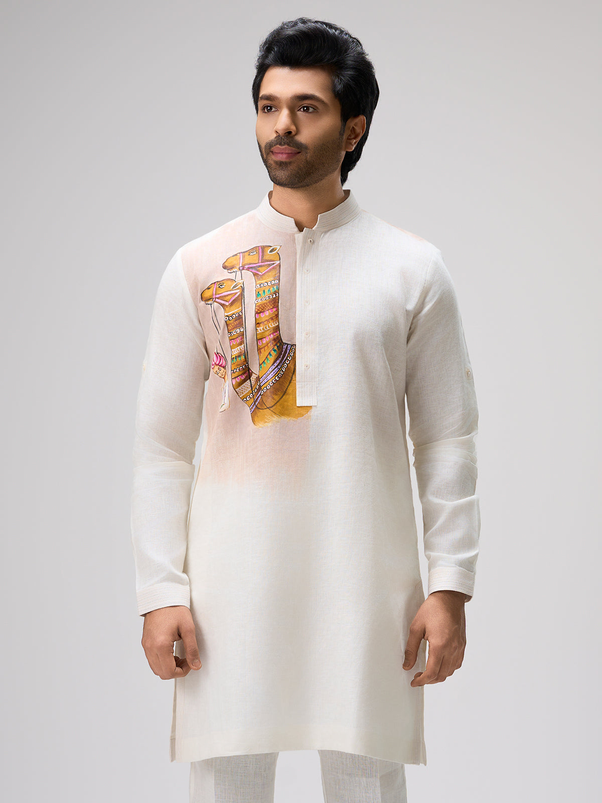 White camel painted kurta pajama men