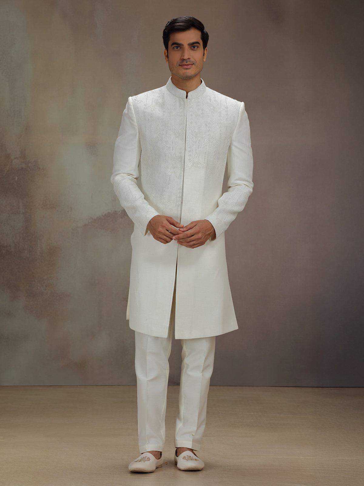 White chanderi silk classic indo western