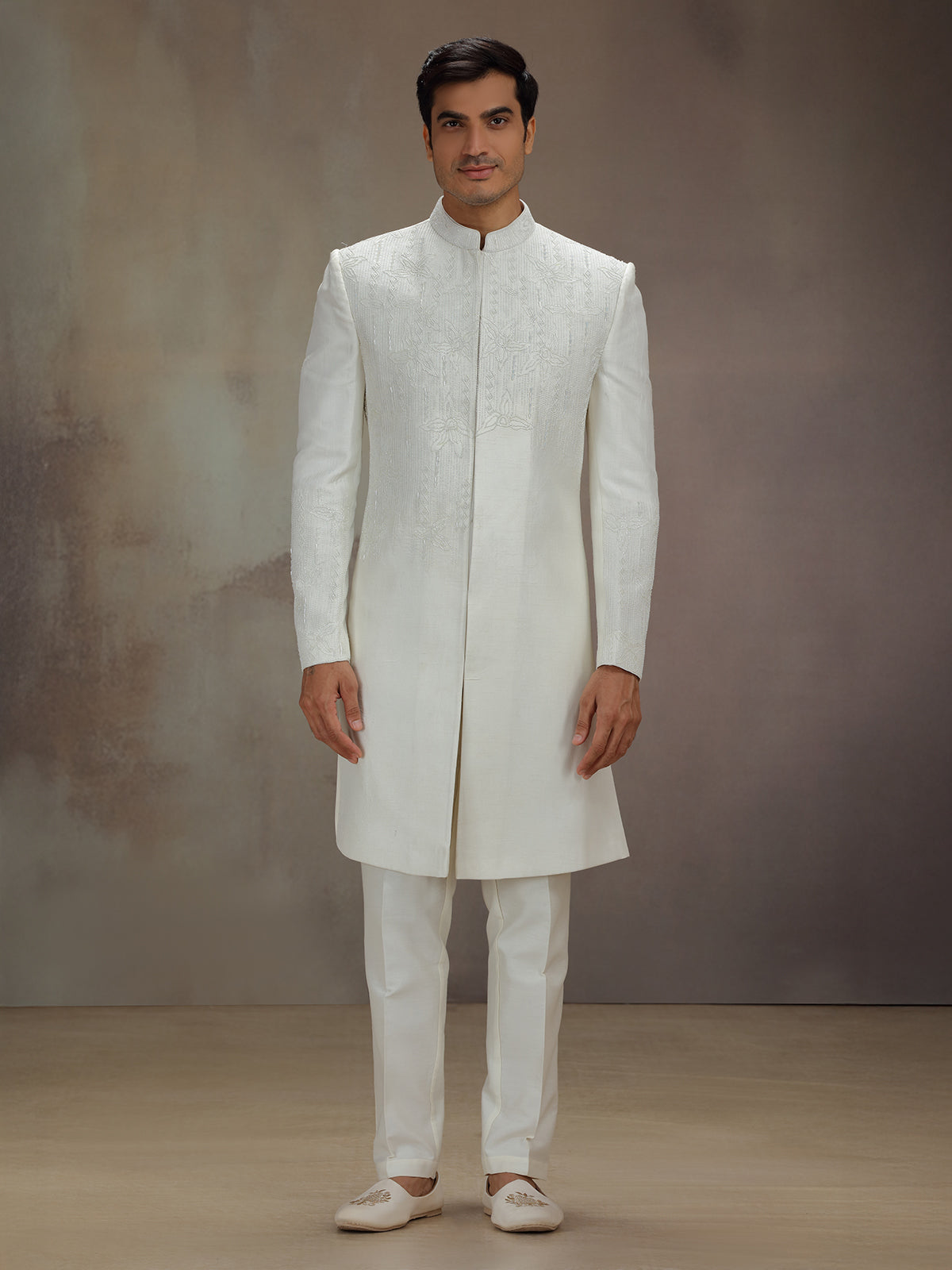 White chanderi silk classic indo western