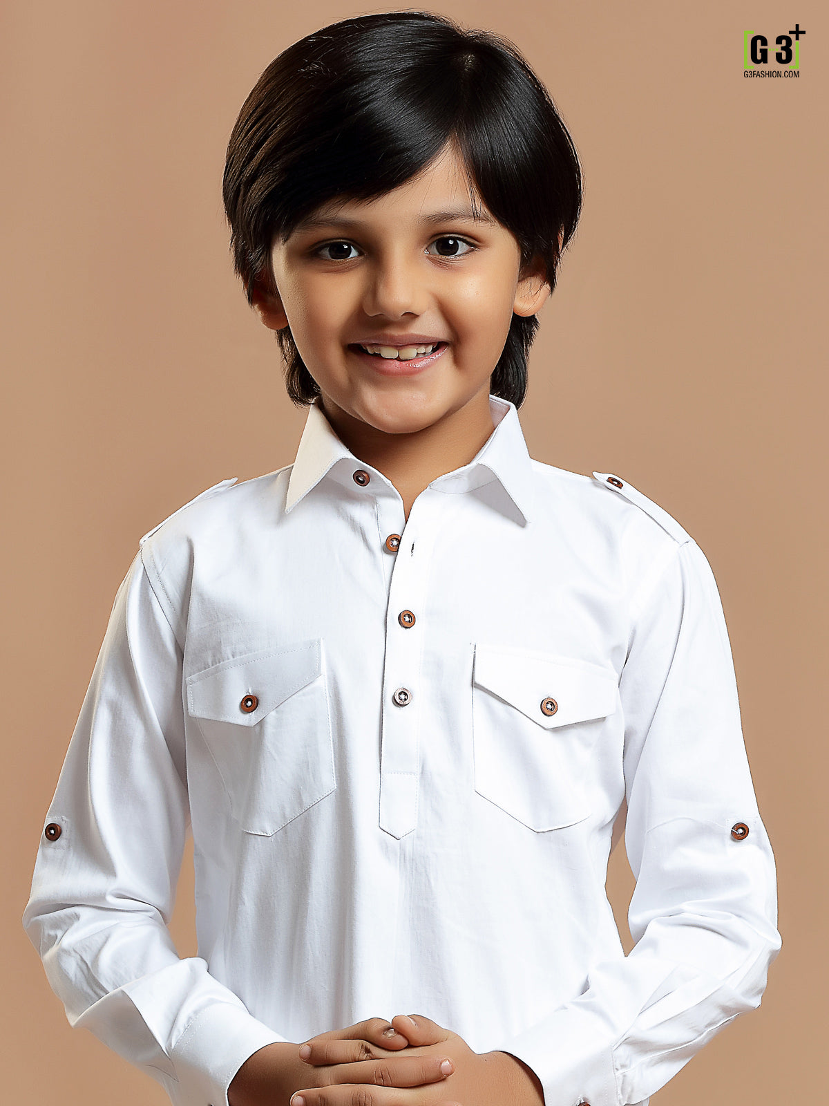 White festive season boys pathani suit in cotton silk
