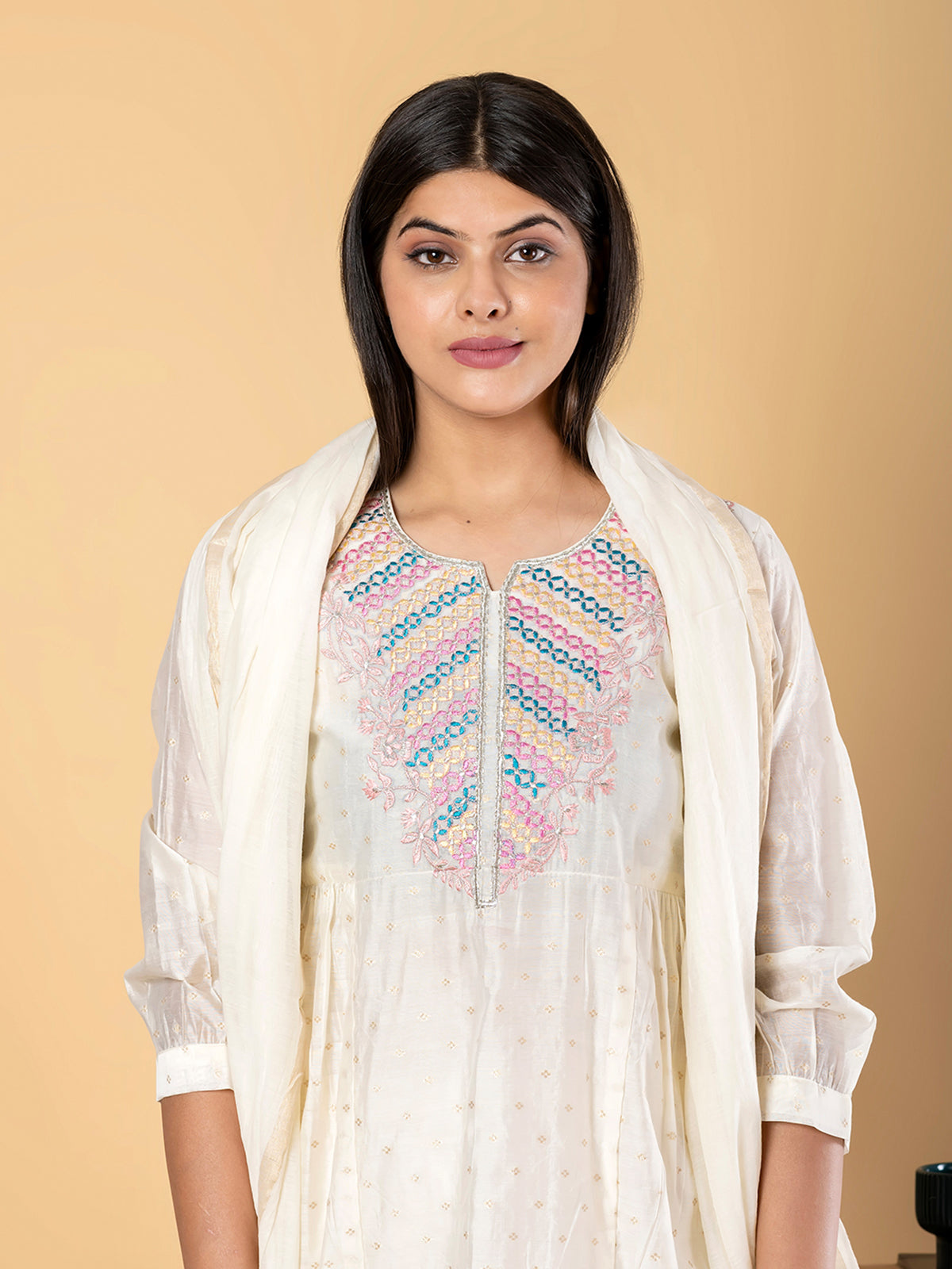 White festive wear chiffon kurti set