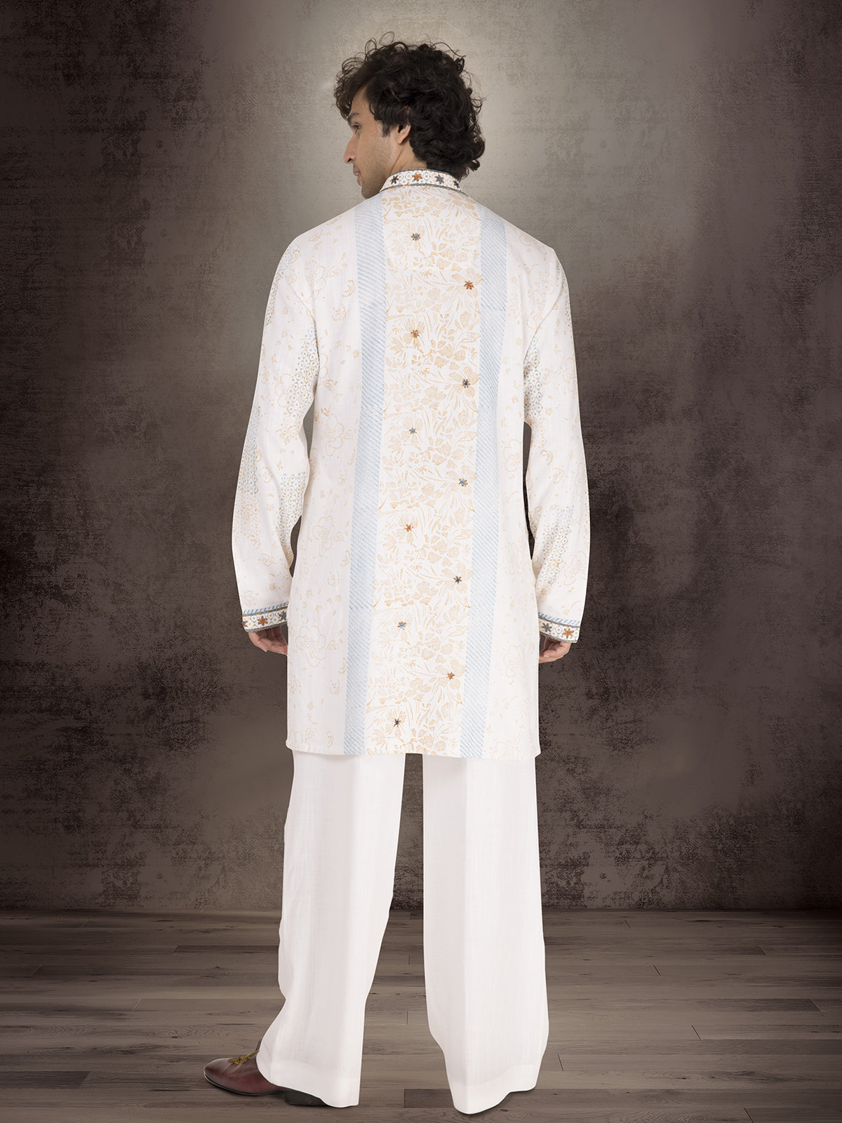 White linen cotton thread and zardosi work kurta suit