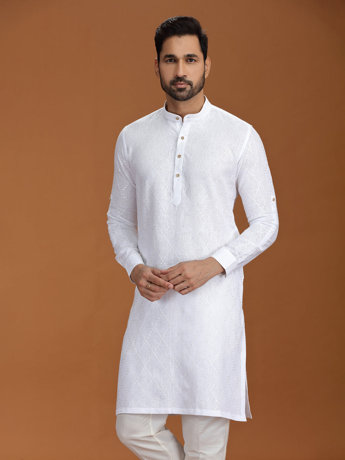 White linen festival wear kurta for mens