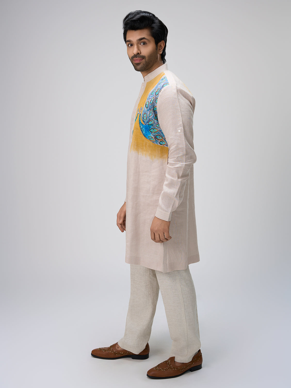White peacock design kurta pajama men