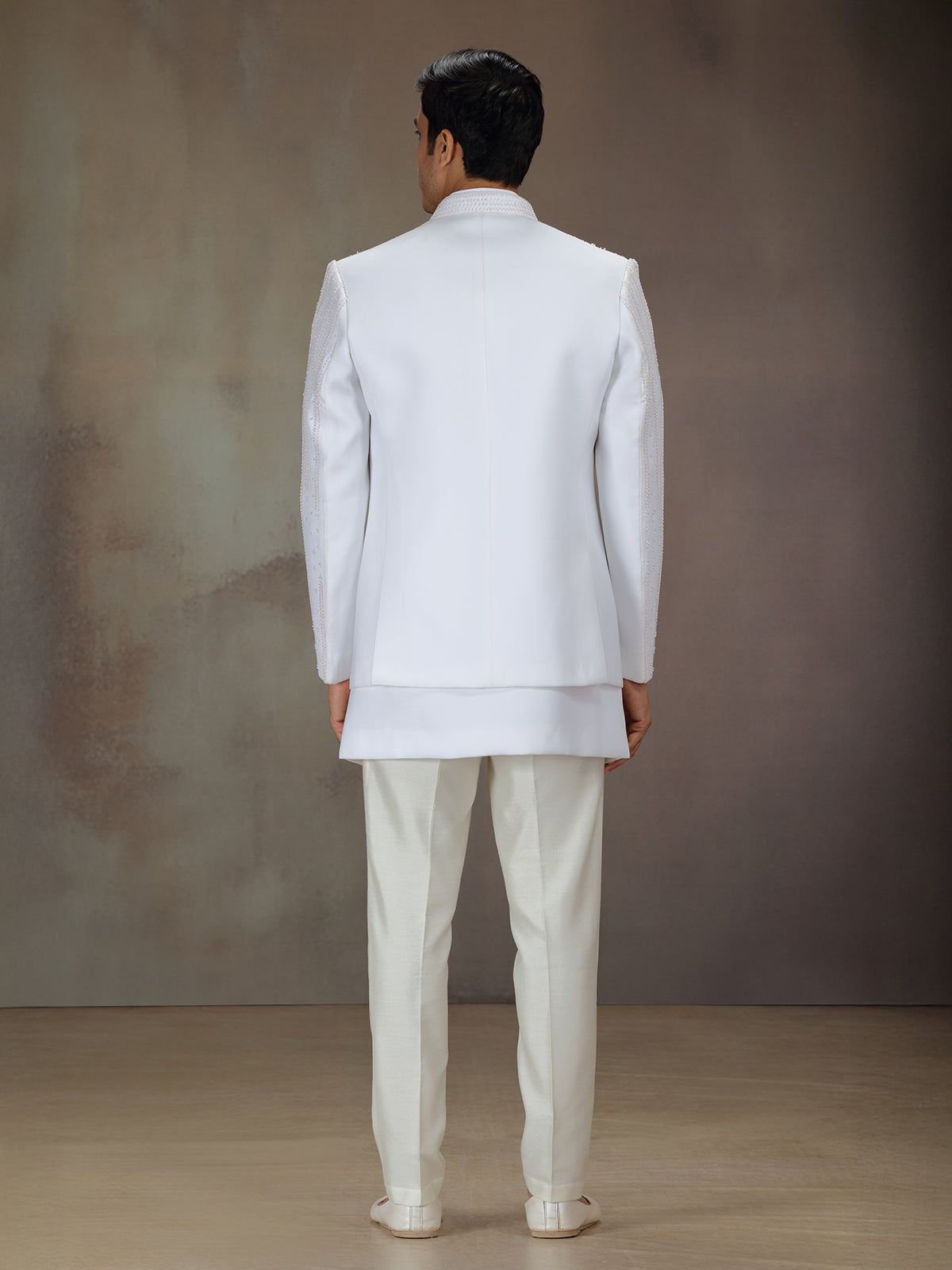 White silk bandhgala indo western