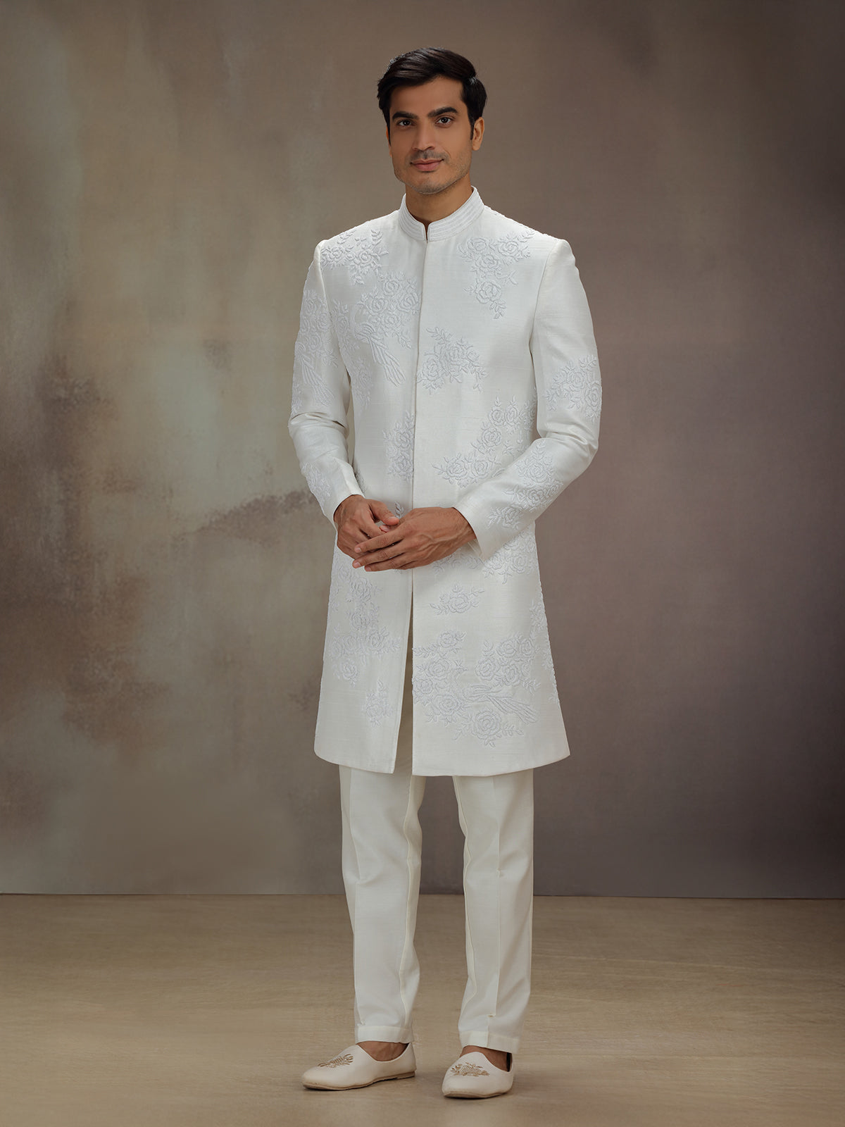 White silk beaded indo western