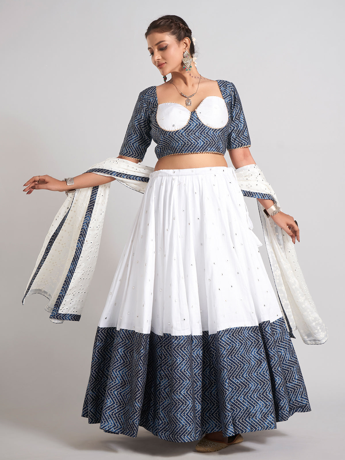 White silk gota and aabla chaniya choli