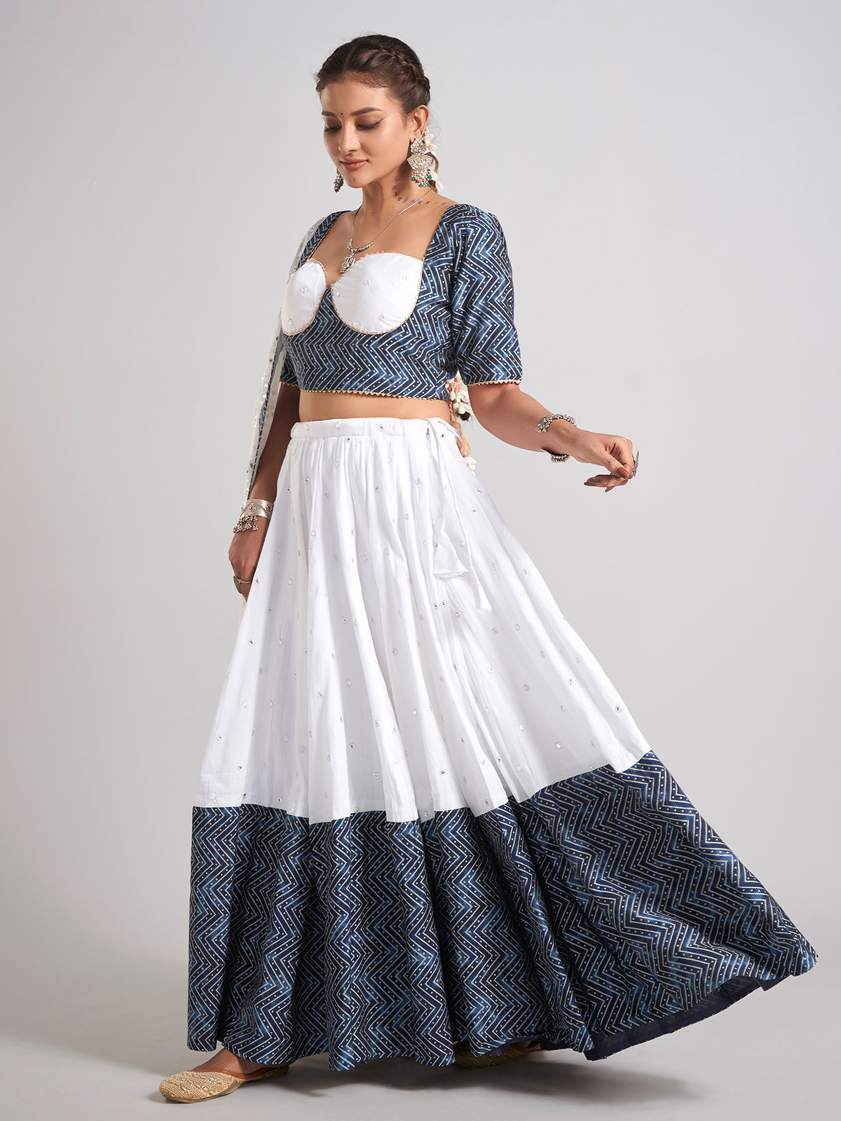 White silk gota and aabla chaniya choli