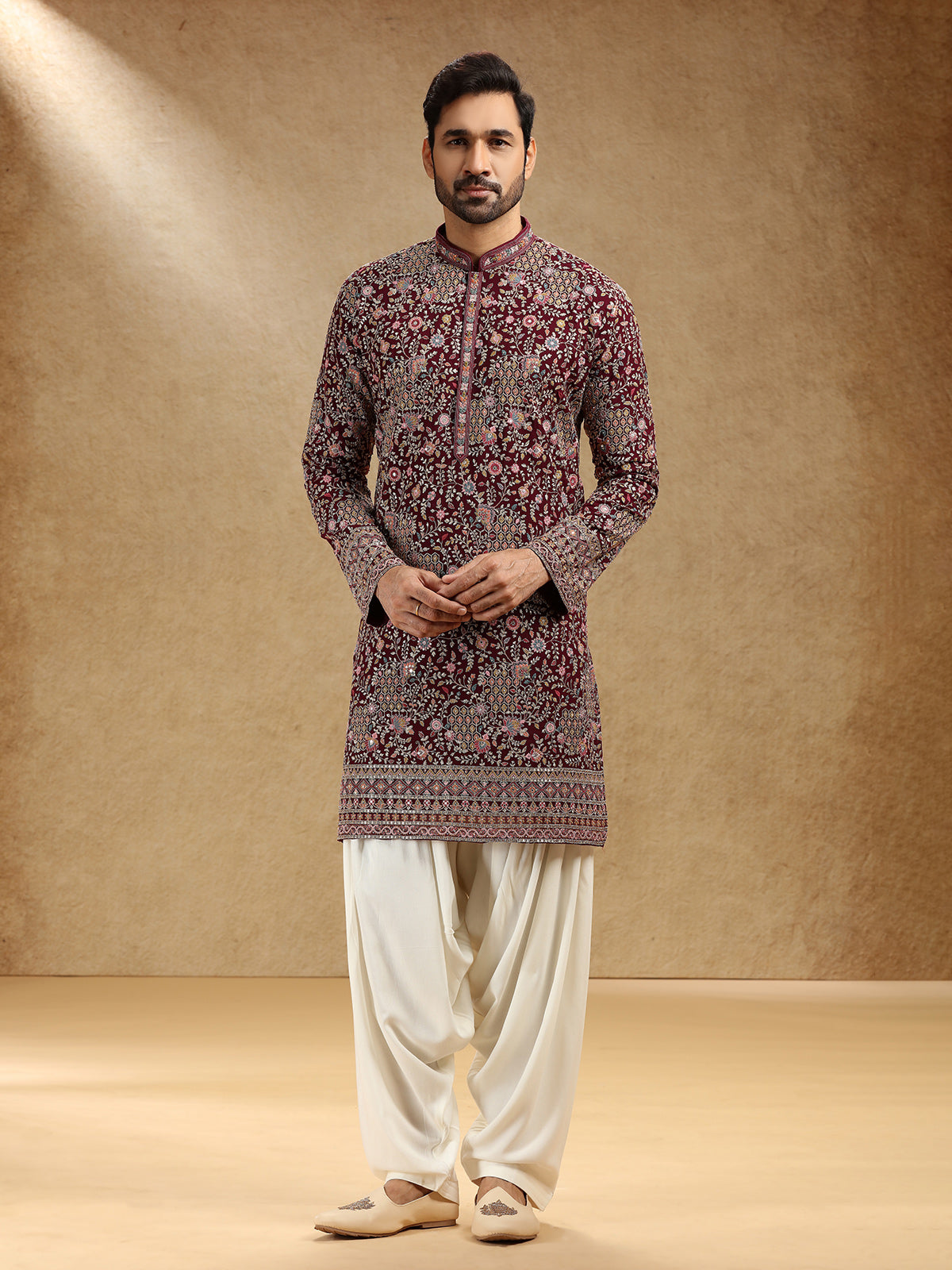 Wine georgette kurta suit for festive wear