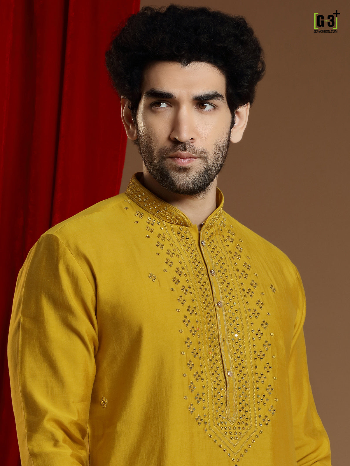 Yellow color cotton silk kurta suit for men