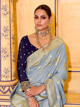 Refined grey banarasi crepe silk saree