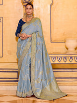 Refined grey banarasi crepe silk saree