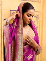 Radiant pink banarasi crepe silk saree