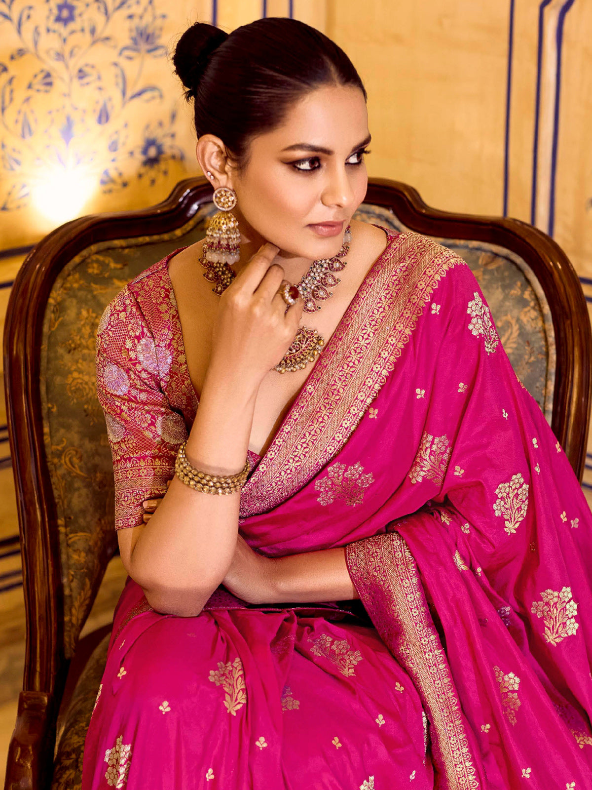 Bold magenta banarasi crepe silk saree