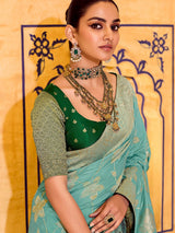 Graceful blue banarasi crepe silk saree