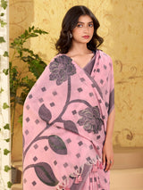 Pink linen silk woven work saree