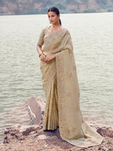 Beige tissue silk embellished saree