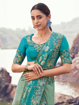Shaded sky blue tissue silk saree