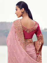 Pink tissue organza festive saree