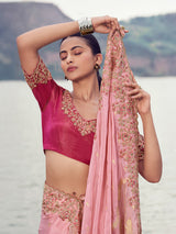 Pink tissue organza festive saree