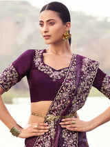 Wine satin silk bridal saree