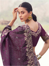 Wine satin silk bridal saree