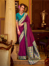 Purple soft silk saree with zari border