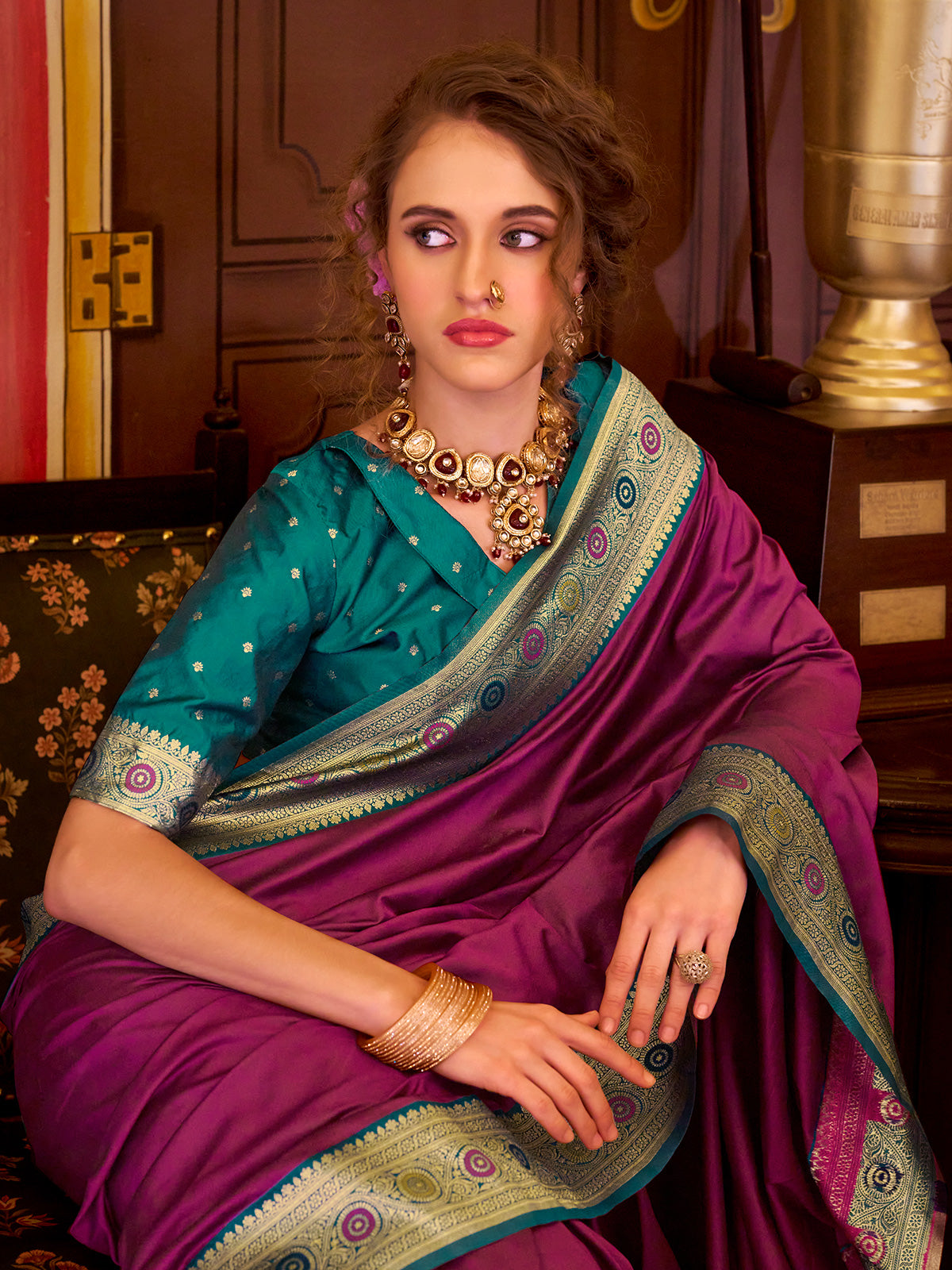Purple soft silk saree with zari border
