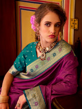 Purple soft silk saree with zari border