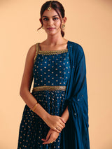 Navy silk palazzo suit for festive celebration