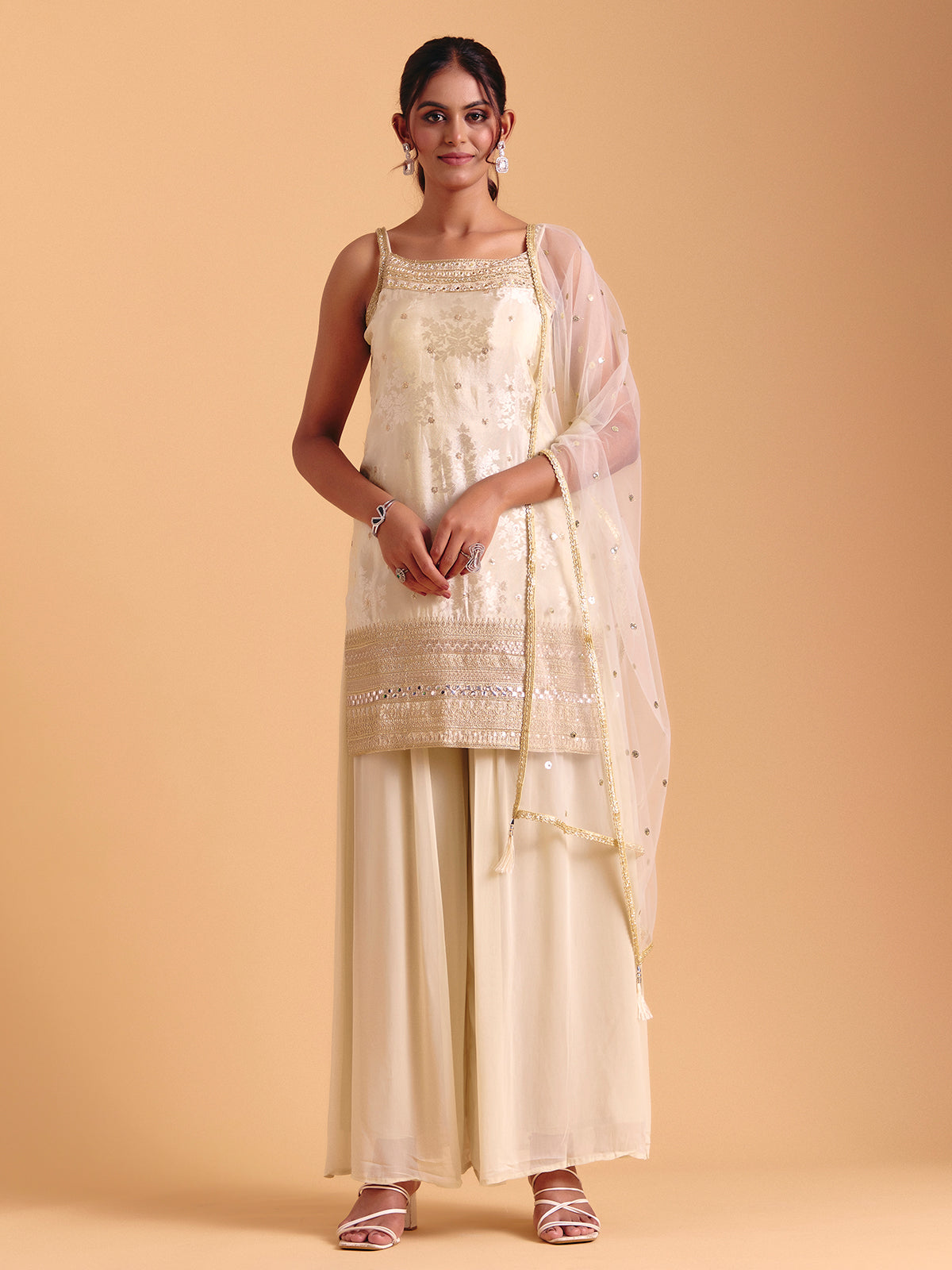 Cream silk palazzo suit for wedding wear