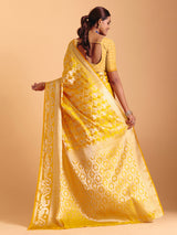 Mustard yellow silk saree with zari work