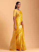 Mustard yellow silk saree with zari work