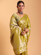 Mehendi yellow festive wear silk saree