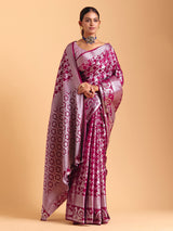 Wine festive wear silk saree with zari work
