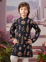 Black silk kurta set with festive shimmer