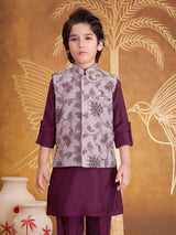 Wine silk waistcoat set with resham and sequins work