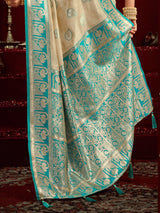 Beige modal silk banarasi zari saree