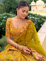 Yellow haldi wear silk lehenga choli