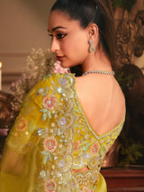 Yellow tissue organza wedding wear saree