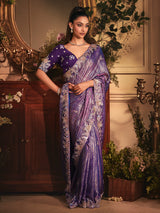 Purple tissue organza saree for reception