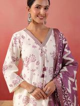 Purple floral printed silk kurti set for festive wear