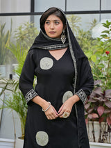 Black silk embroidered palazzo set
